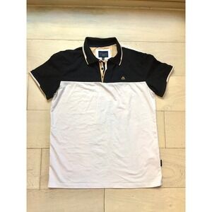 Marc Asher Mens Colorblock Polo Shirt Black White Short Sleeve Size Large